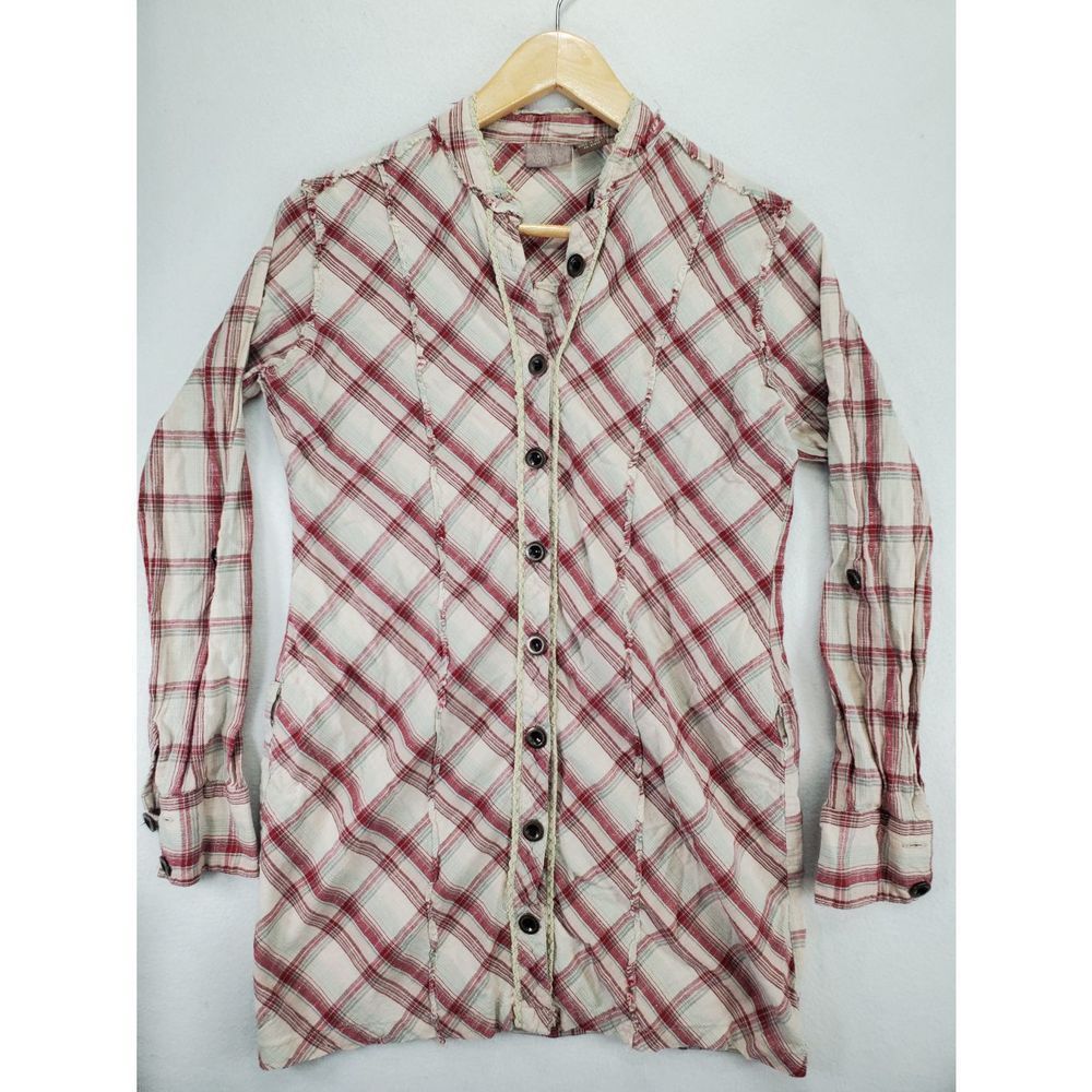Day Trip Button Down Long Sleeve Red Plaid BOHO Western Women's Size M